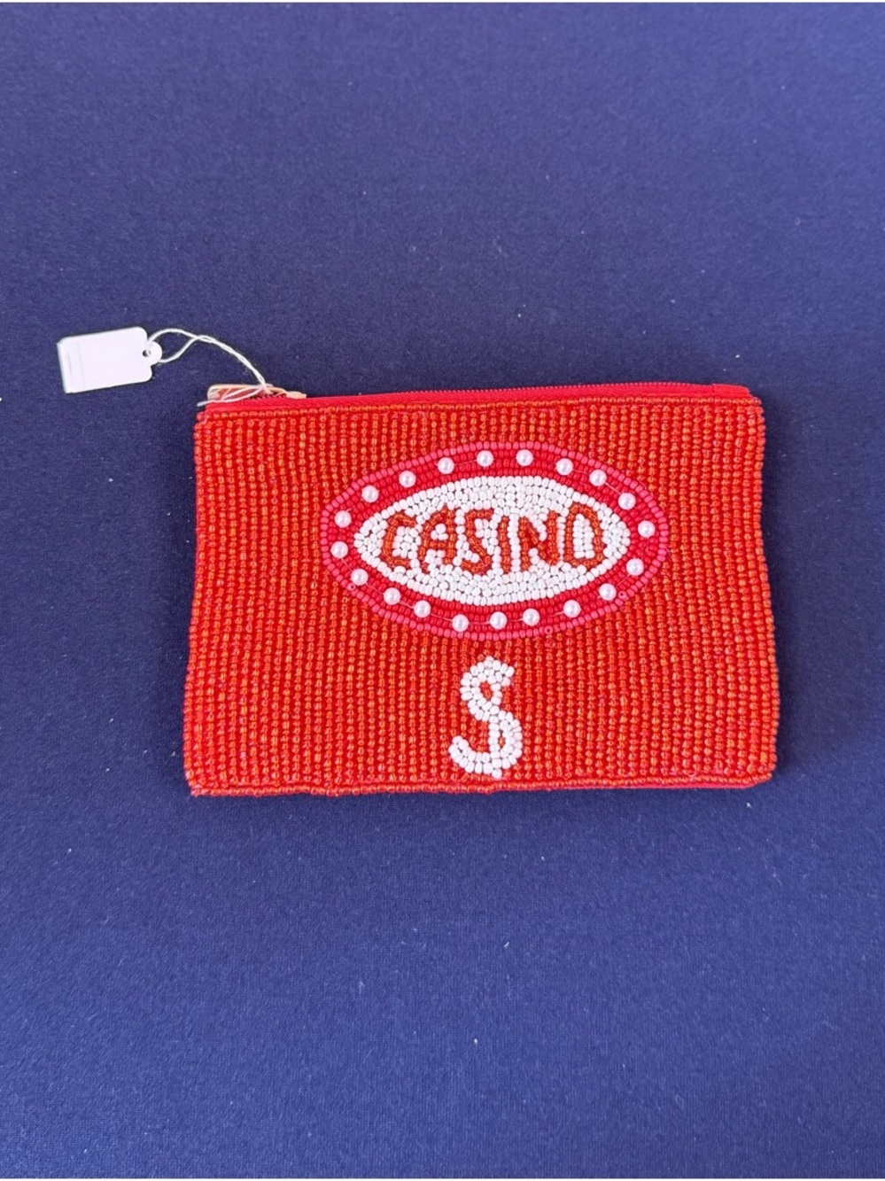 Red Beaded 'Casino $' Zip Coin Pouch